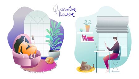 People working from at home during quarantineのイラスト素材