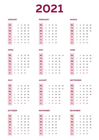 Simple vertical calendar for 2021, flat editable business templateのイラスト素材