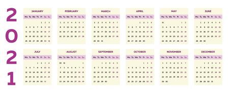 The 2021 calendar template with classical vertical columns on whiteのイラスト素材