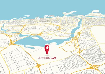 Vector city map in perspective view with pointersのイラスト素材