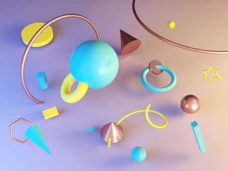 3d abstract geometrical shapes in bright colors. Modern background design, renderingの写真素材
