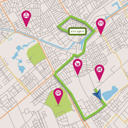 Vector city map with navigation and pointersのイラスト素材
