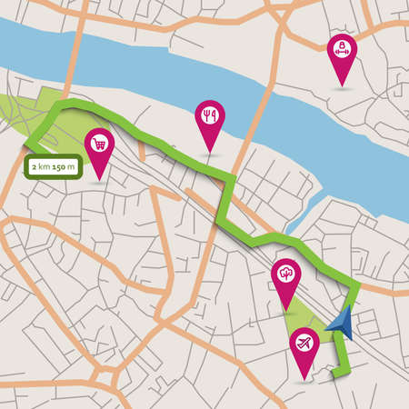 Vector city map with navigation and pointersのイラスト素材