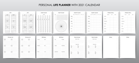 Vector template for personal life planner with 2021 calendarのイラスト素材