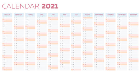 The 2021 calendar planner template with vertical monthly columnsのイラスト素材