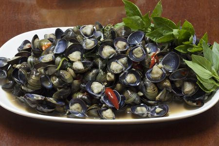 Stir-fried shellfish.の写真素材