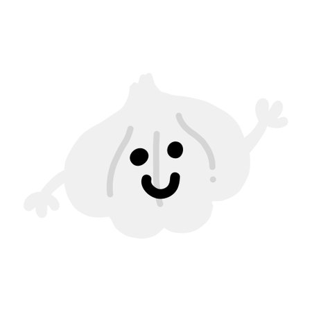 It is a hand-drawn color illustration of a garlic character with a face. Vectors can change the position of the hand.のイラスト素材