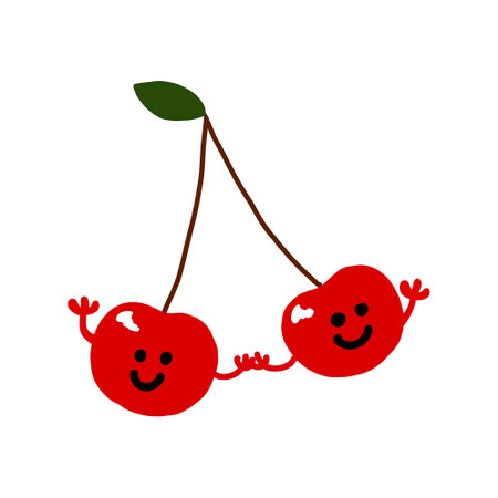 Cherry character colored flat illustration. Vector icon.Hands can move.のイラスト素材