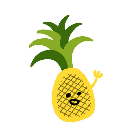 Pineapple character colored flat illustration. Vector icon.Hands can move.のイラスト素材