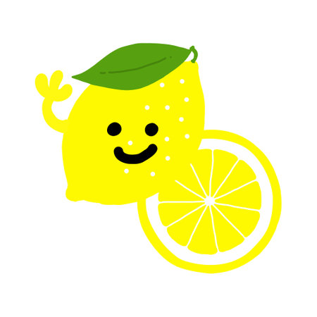 Lemon with leaf character character colored flat illustration. Vector icon.Hands can move.のイラスト素材