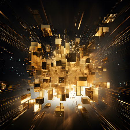 Abstract technology background, 3D illustration, square composition with glowing particles Generative Al illustrationの素材