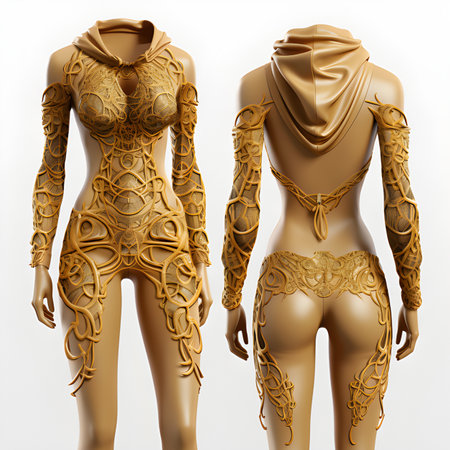 3d render of female body in lingerie with golden lace.の素材