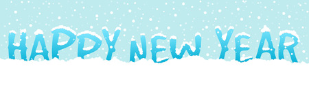 'Happy New Year' text with snowfall on blue background, greeting card, banner, vector illustration. New Year, Christmas.のイラスト素材