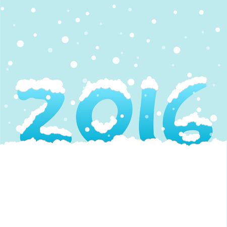 '2016' text with snowfall on blue background, greeting card, banner, vector illustration. New Year, Christmas.のイラスト素材