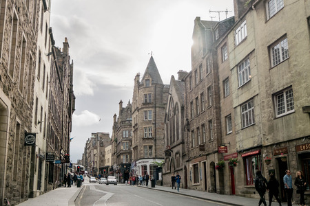 Edinburgh, Scotland - 16 July 2016 - View of Canongate street in Old Town. on 16 July 2016 in Edinburgh, Scotlandのeditorial素材
