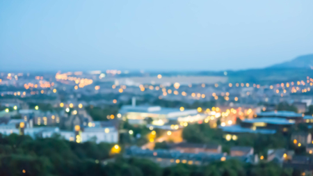 blurred city light at sunset