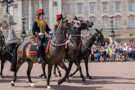 London, England - 25 July 2016 - Buckingham Palace during Changing the Guard Ceremony, takes place daily in summer England on 25 July 2016 in London, United Kingdomのeditorial素材