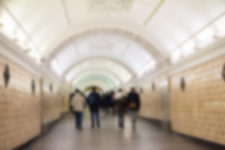 Blurred image of people walking around Metro station in Moscow.の写真素材
