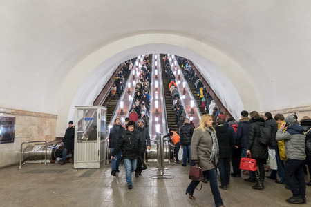Moscow, Russia. 18 December 2016 : People walking around Metro Station in rush hour, in Moscow, Russia.のeditorial素材