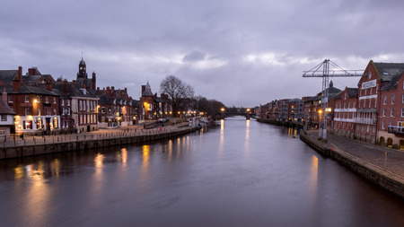 York, United Kingdom. 4 January 2017 : View of Building along River Ouse at night, York, Englandのeditorial素材