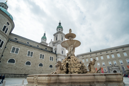 Salzburg, Austria - 14 April 2017 : People around Residenzplatz, the large, stately square in the heart of the historic center of Salzburg, Salzburgerland in Austria.のeditorial素材