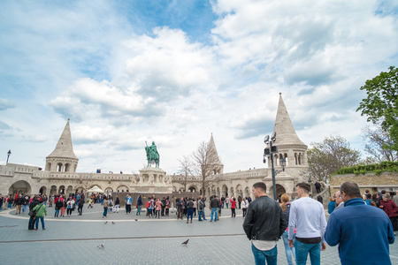 Budapest, Hungary - 16 April 2017 : People walking around the Fisherman's Bastion at the heart of Buda's Castle District.のeditorial素材