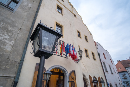 Cesky Krumlov, Czech Republic - 15 April 2017 : View of the building in Cesky Krumlov, the city in the South Bohemia region of the Czech Republic.のeditorial素材