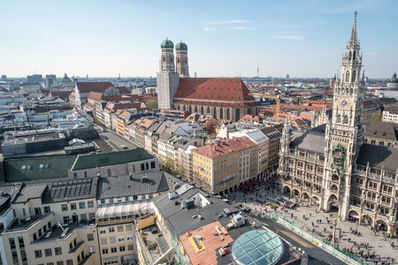 Aerial view of Munich, Germany with Rathaus-Glockenspiel on foregroundのeditorial素材