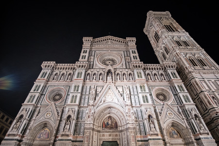 Detail of Florence Duomo Cathedral. at nightのeditorial素材