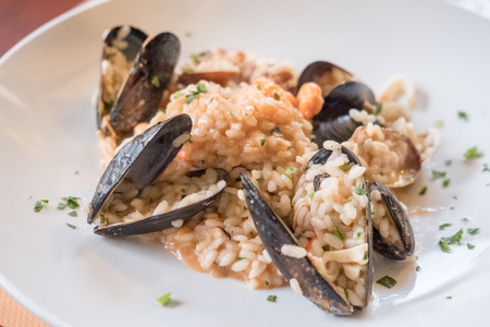 Seafood Risotto on Plateの写真素材