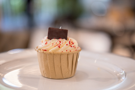 Close up of Red Velvet cupcake for Afternoon Tea Set. Soft Focusの写真素材