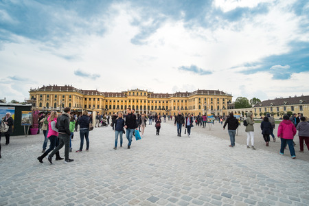 Vienna, Austria - 15 April 2017 : People walking around Schonbrunn Palace in Vienna. the Baroque palace which is a former imperial summer residence in Vienna.のeditorial素材