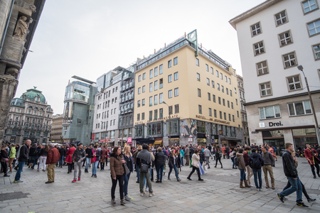 Vienna, Austria - 15 April 2017 : People walking along Graben or Grabenstrasse, the main shopping street in the center of Vienna.のeditorial素材