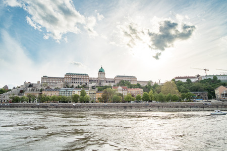 Budapest, Hungary - 16 April 2017 : View of building along Danube, the longest river in the European Union regionのeditorial素材