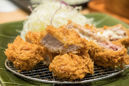 cheese tonkatsu pork cutlet with rice and vegetable set, soft focusの写真素材