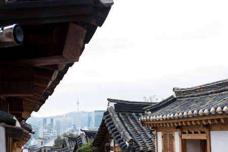 Bukchon Hanok Village, a Korean traditional village in Seoul, South Korea.のeditorial素材