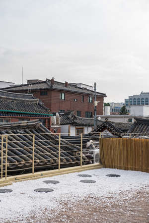 View of Korean traditional building in city of Seoul