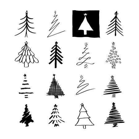 Set of hand drawn Christmas tree for new year celebrationのイラスト素材