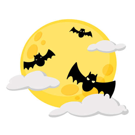 Bats with moon and cloud cartoon for Halloweenのイラスト素材