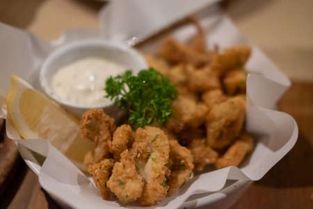 Close up of Fried Squid served on plate.の写真素材