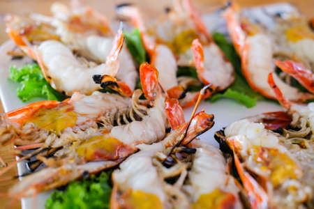 Grilled Shrimp served on Plateの写真素材