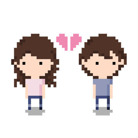 Couple Breaking up Icon, Pixel 8 bit styleのイラスト素材