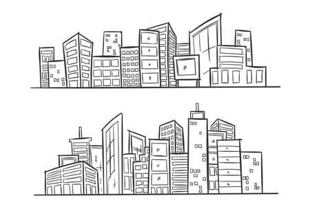 Cartoon hand drawing city. Vector on white background.のイラスト素材