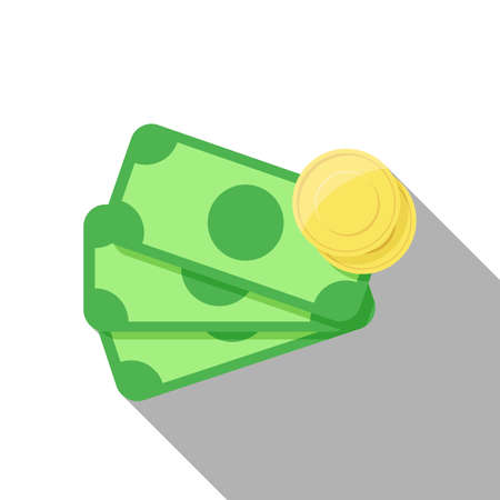 Flat icon of Money, stacks of banknotes with coins. Vector.のイラスト素材
