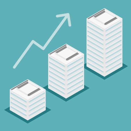 Vector Isometric of Modern Office Tall Building for Icon, Infographic design. Represents Growth, Successful conceptのイラスト素材