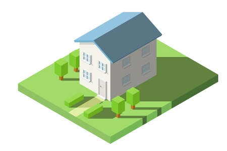 Vector Isometric of House on the grass with garden for Icon, Infographic design.のイラスト素材