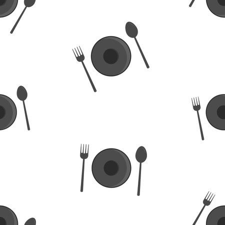 Seamless pattern of Spoon, Fork and Plate on white backgroundのイラスト素材