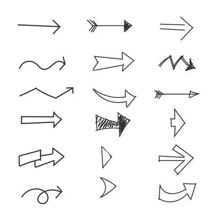 Set of Arrow, doodle drawing on white backgroundのイラスト素材