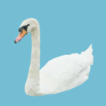 Low Polygon, Poly of White Swan. Isolated on Blue Background. Vector.のイラスト素材