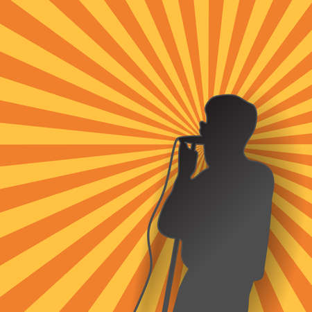 Singer in silhouette, Paper Art Style, with colorful ray on background. for poster, banner design.
